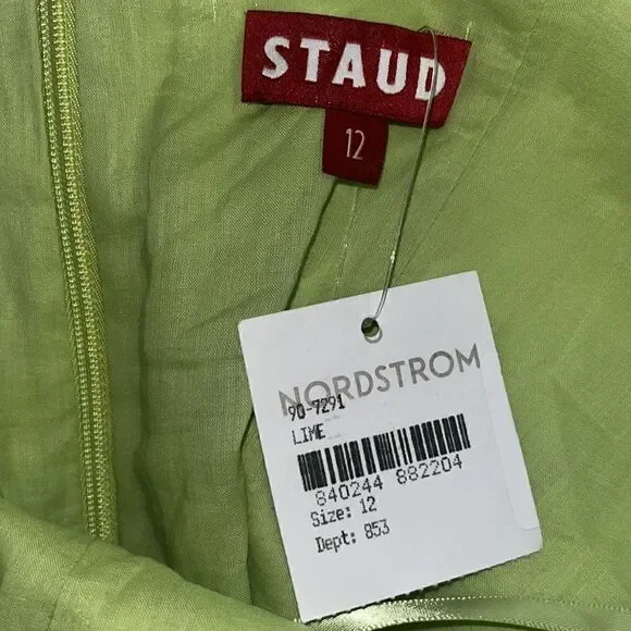 NWT STAUD WELLS midi dress, light green, stretch cotton Size 12 - Picture 10 of 12